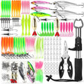 101  Fishing Lure Kit with Fish Lip Gripper Fish Controller Hard and Soft Lures Hooks Jig Heads Weights and Accessories Complete Fishing Gear Set for Freshwater and Saltwater Ideal Gift for Men