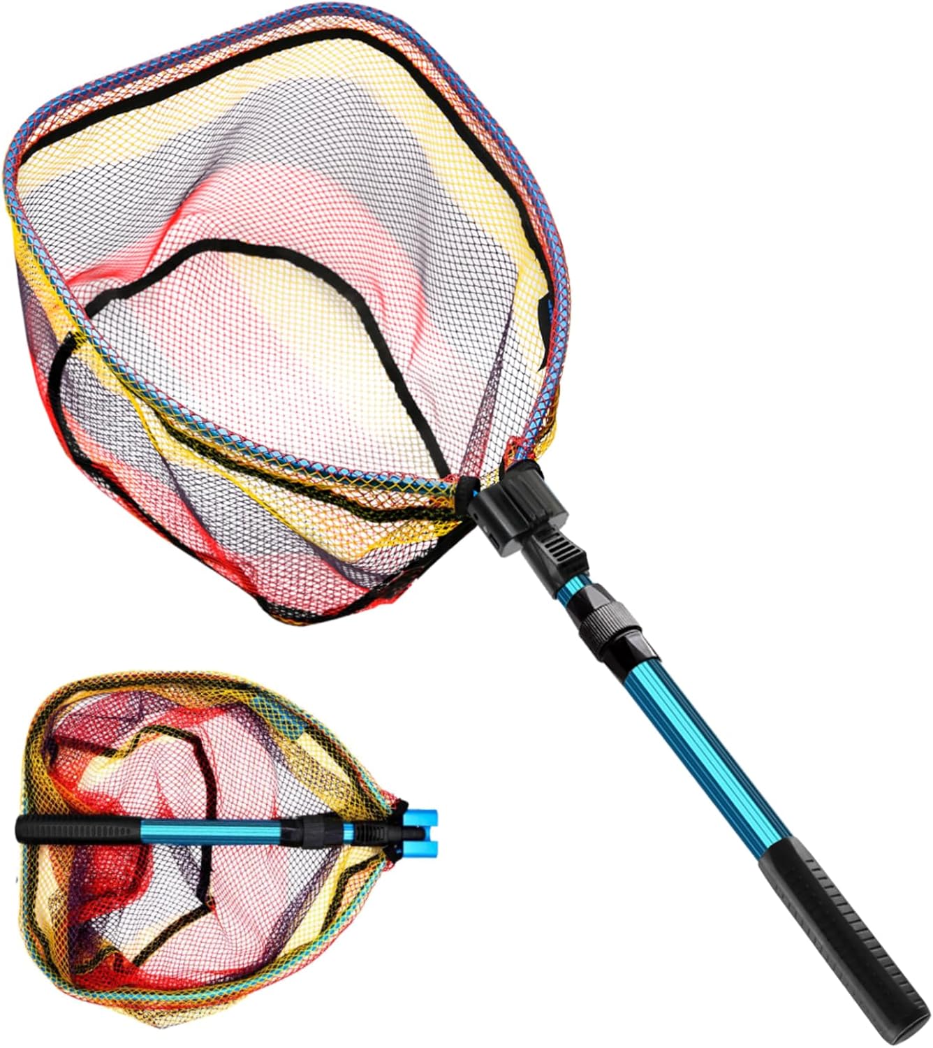 Floating Fishing Net Collapsible Fishing Nets for Fish Fishing Landing Net with Telescopic Pole Rubber Coated Landing Net for Freshwater Saltwater Foldable Release Salmon Catfish Bass Trout