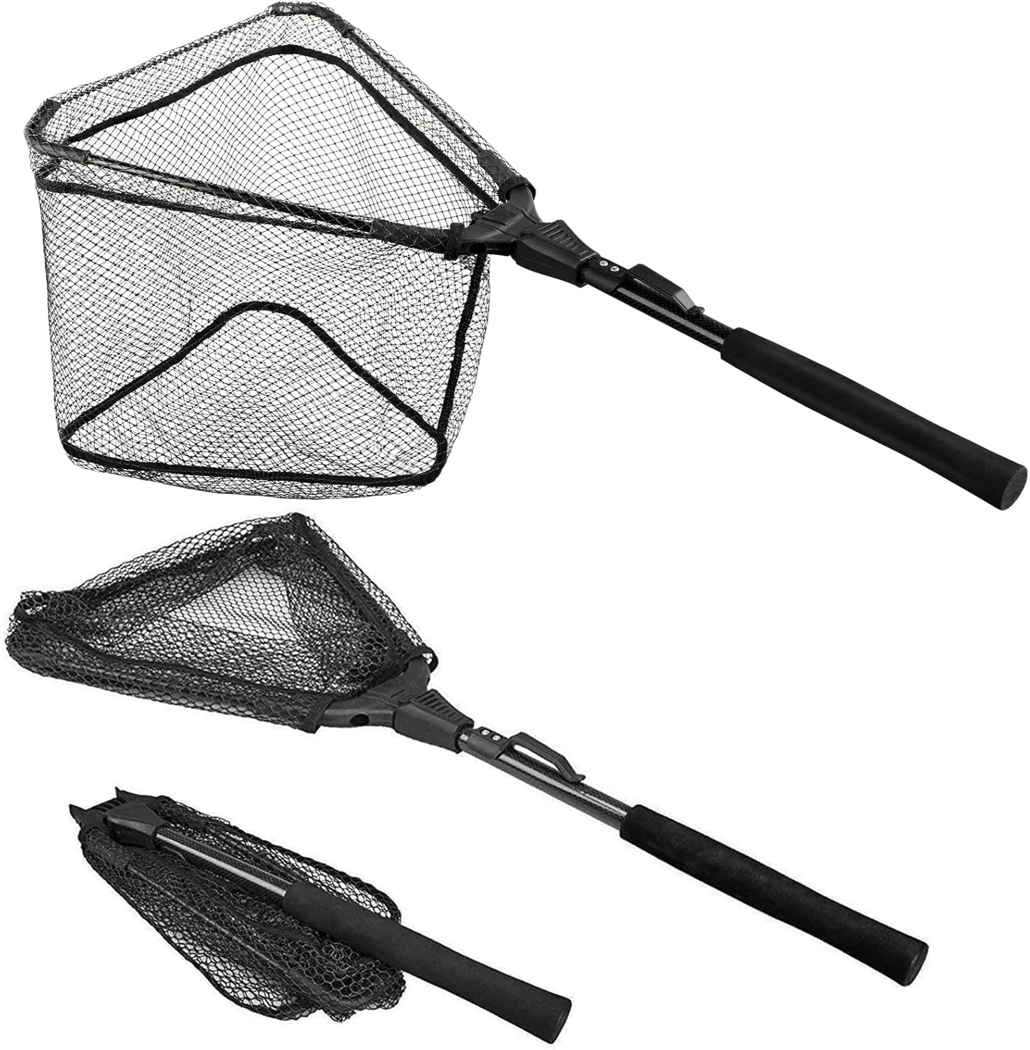 Fishing Net Fish Landing Net, Foldable Collapsible Telescopic Pole Handle, Durable Nylon Material Mesh, Safe Fish Catching or Releasing