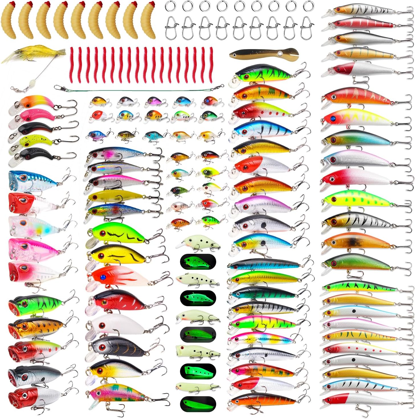 Fishing Artificial Lures Kit Mixed Including Front Diving Fin  Surface Popper Crank Baits Pencil  with Hook and Soft Lures Accessories for Saltwater Freshwater Trout Bass Tackle Gift Set